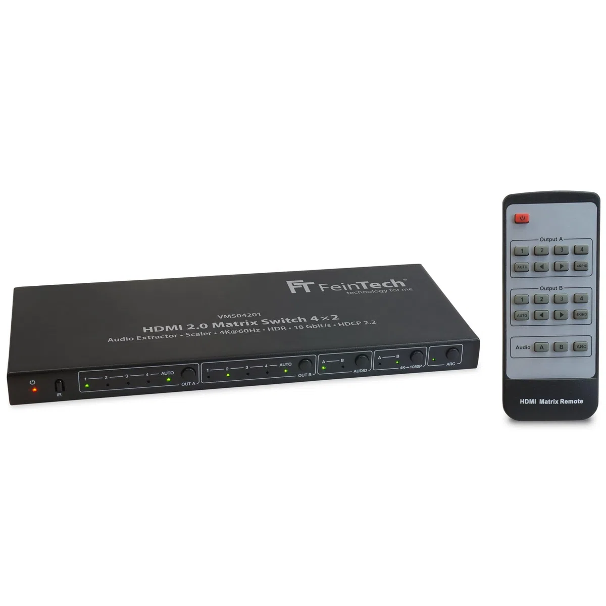 FeinTech VMS04201 HDMI Matrix Switch 4x2 mit Audio Extractor 4 in 2 Out 4K 60Hz Ultra-HD