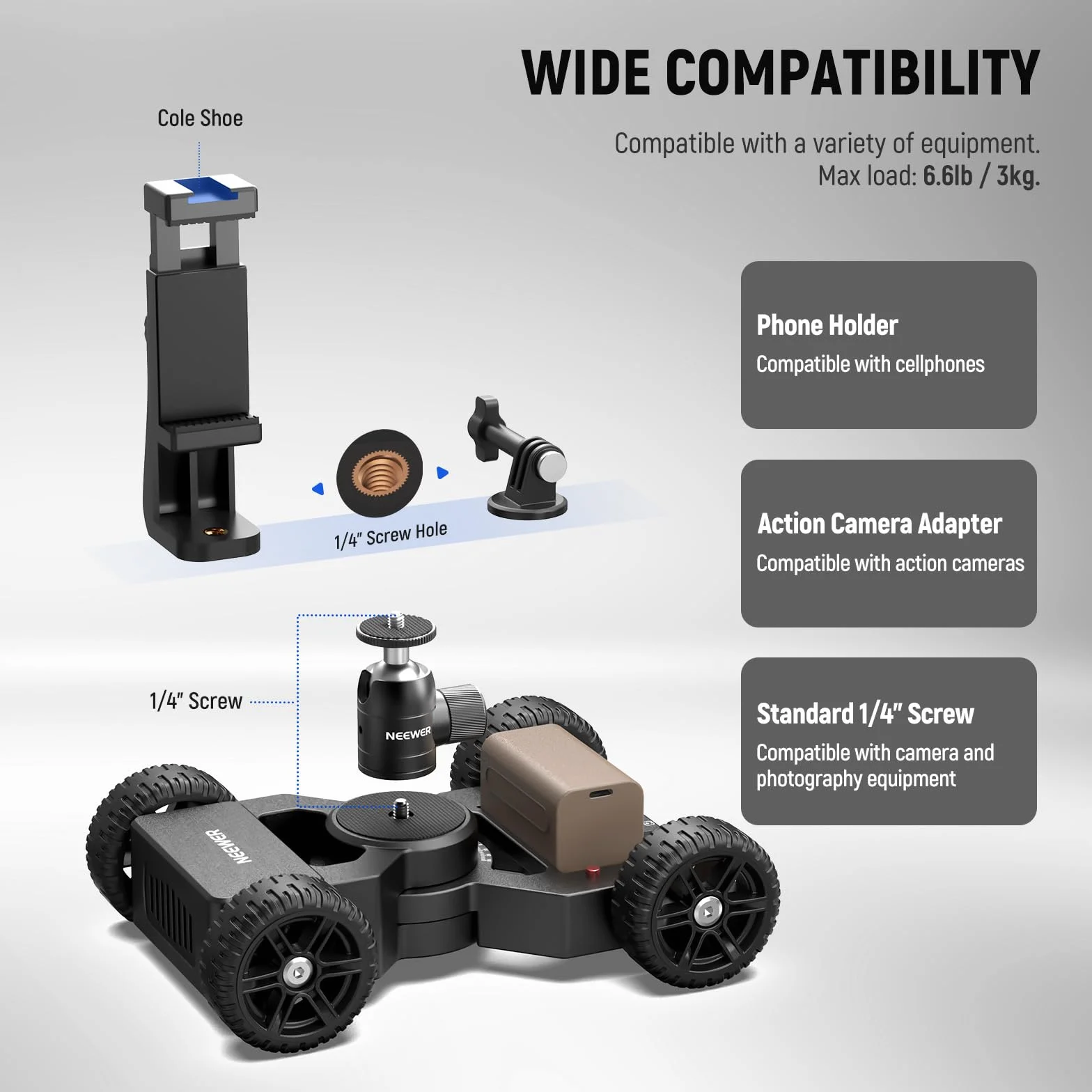 NEEWER Motorisierter Kamera Slider Dolly mit App Steuerung, aufgerüstet mit ultraleisen Doppelmotor Antrieb, 5 Std. Laufzeit Akku, kompatibel mit GoPro iPhone Android Samsung DSLR Camcorder, DL400