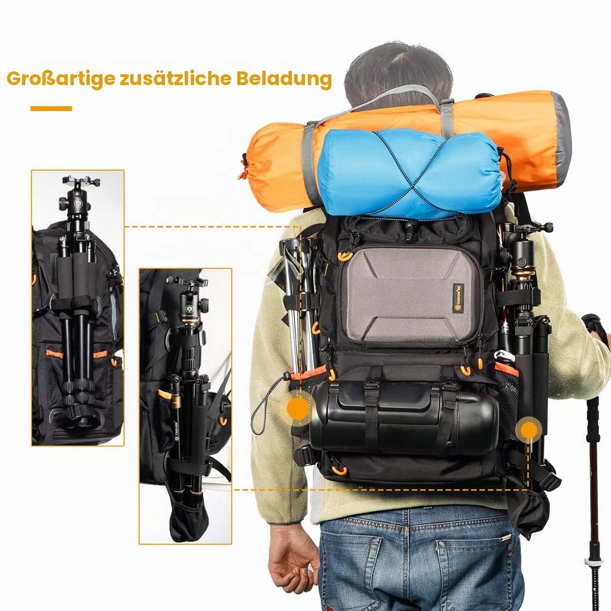 TARION Kamerarucksack Fotorucksack Groß 2-in-1 mit Extra Kameratasche für Spiegelreflex D-SLR(27 Liter, Schwarz)