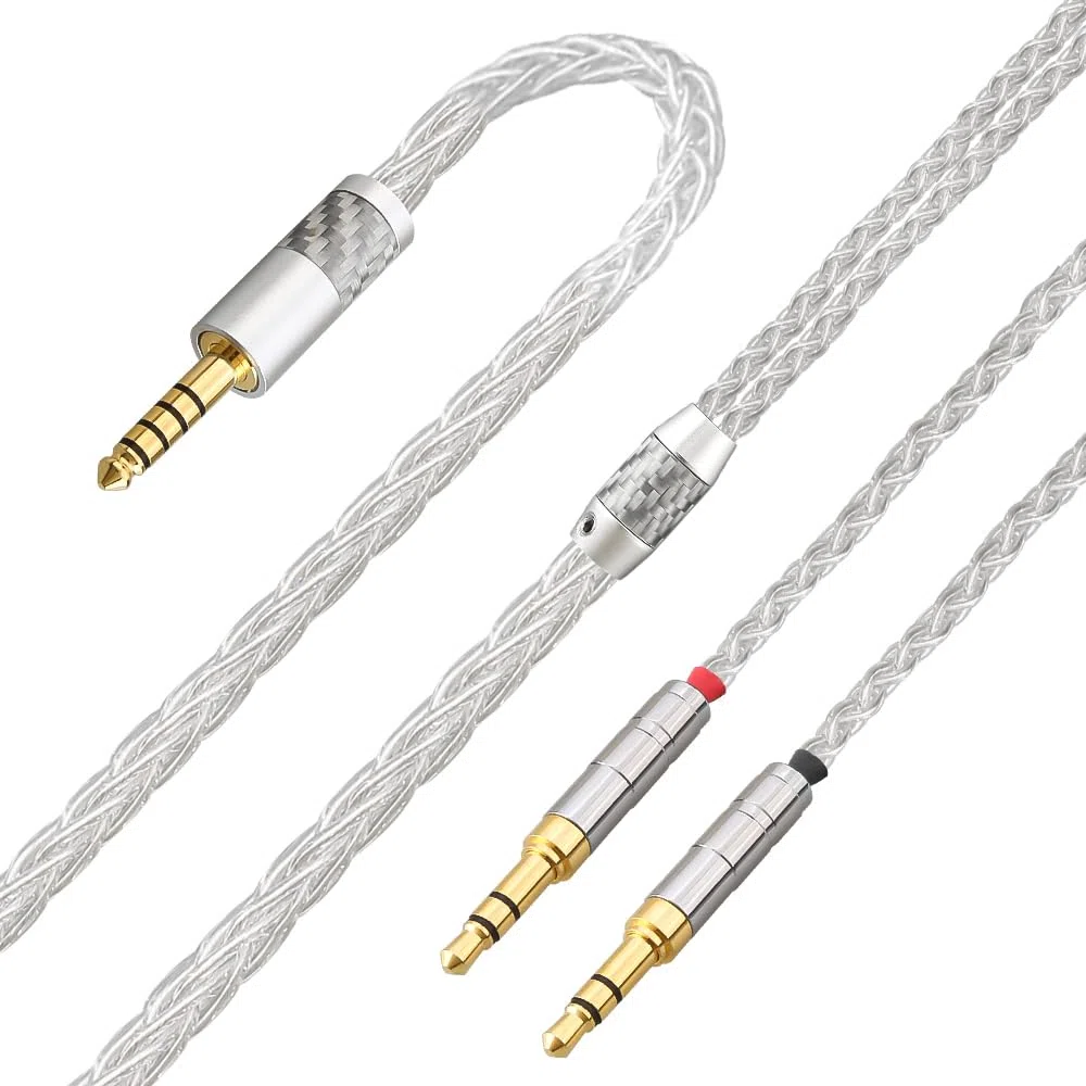 Pure Silver Kopfhörerkabel, 1,2 m, 4,4 mm, symmetrisches Kabel, Verlängerungskabel, kompatibel mit Hifiman Ananda NW-WM1Z, PHA-2A und anderen Audio-Playern (4,4 mm auf Dual 3,5 mm Stecker)