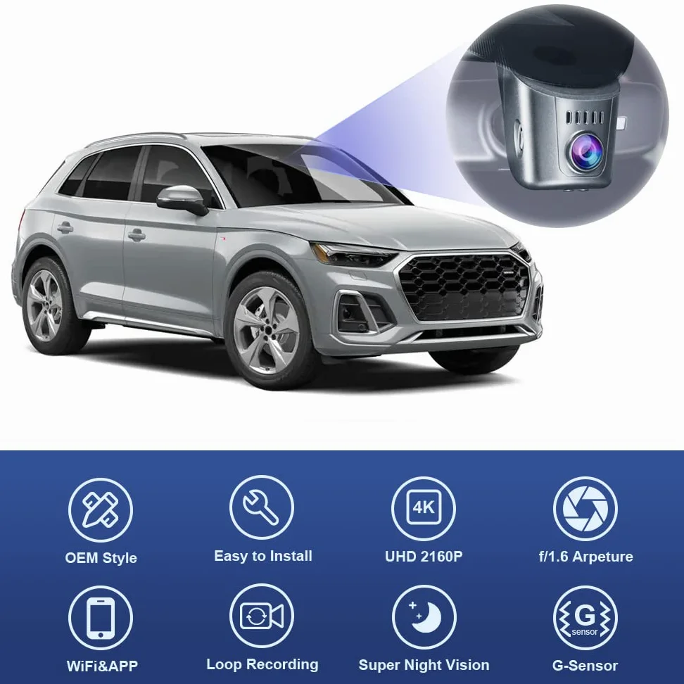 FITCAMX Auto-Dashcam Passend für Audi A1 A3 A4 A5 A6 A7 A8 Q2 Q3 Q5 Q7 Q8 TT R8 e-tron Sportback GT 2019 2020 2021 2022 2023 2026 Alle Serien (Modell A), OEM 4K Autokamera WiFi, G-Sensor, 64-GB-Karte