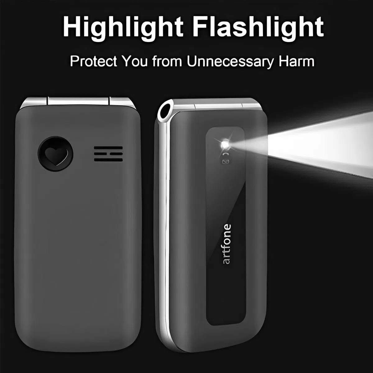 artfone F20 2G Dual-SIM entsperrtes Basis-Handy für Senioren丨SOS-Taste丨Kurzwahl丨Big Button Senior Flip Phone丨USB-C丨Ladestation丨FM-Radio丨Taschenlampe丨Kurzwahl丨1300 mAh Akku - Schwarz