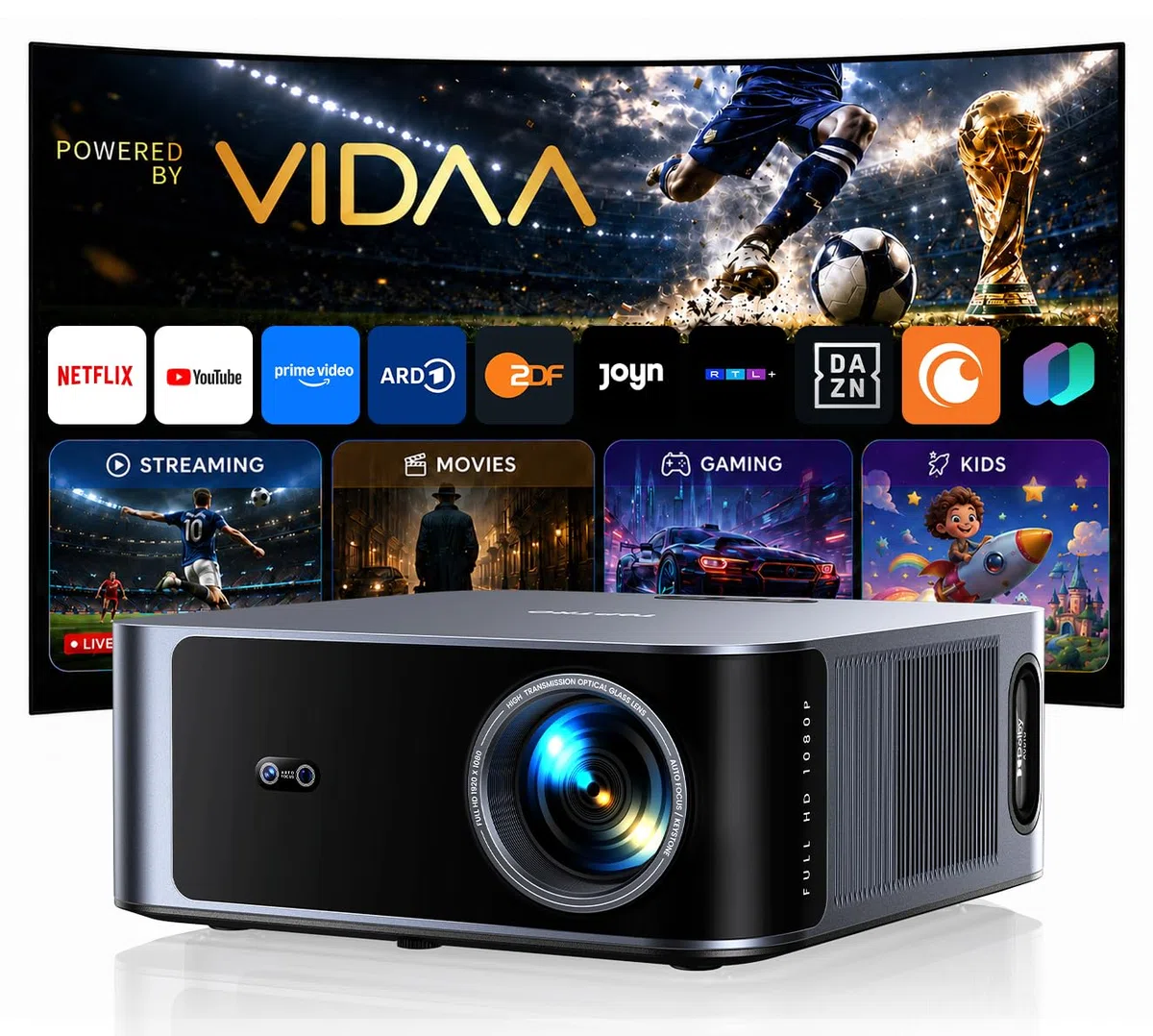 Beamer 4K VIDAA OS Dolby Audio HDR10 2000ANSI Smart Projektor Autofokus Trapezkorrektur WLAN Bluetooth