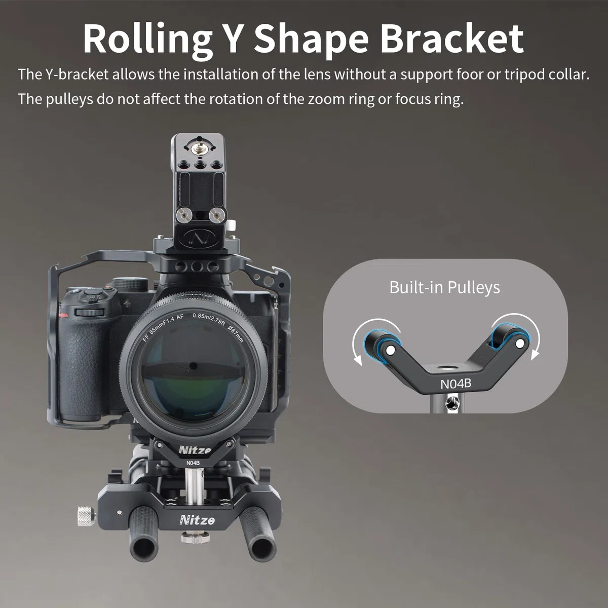 Nitze 15mm LWS Objektivhalterung, Universal Lens Support mit rollbarer Y-Halterung, 1/4"-Höhenverlängerung und 1/4", 3/8", M3-Kappen, kompatibel mit schweren Langen Objektiven – N04B