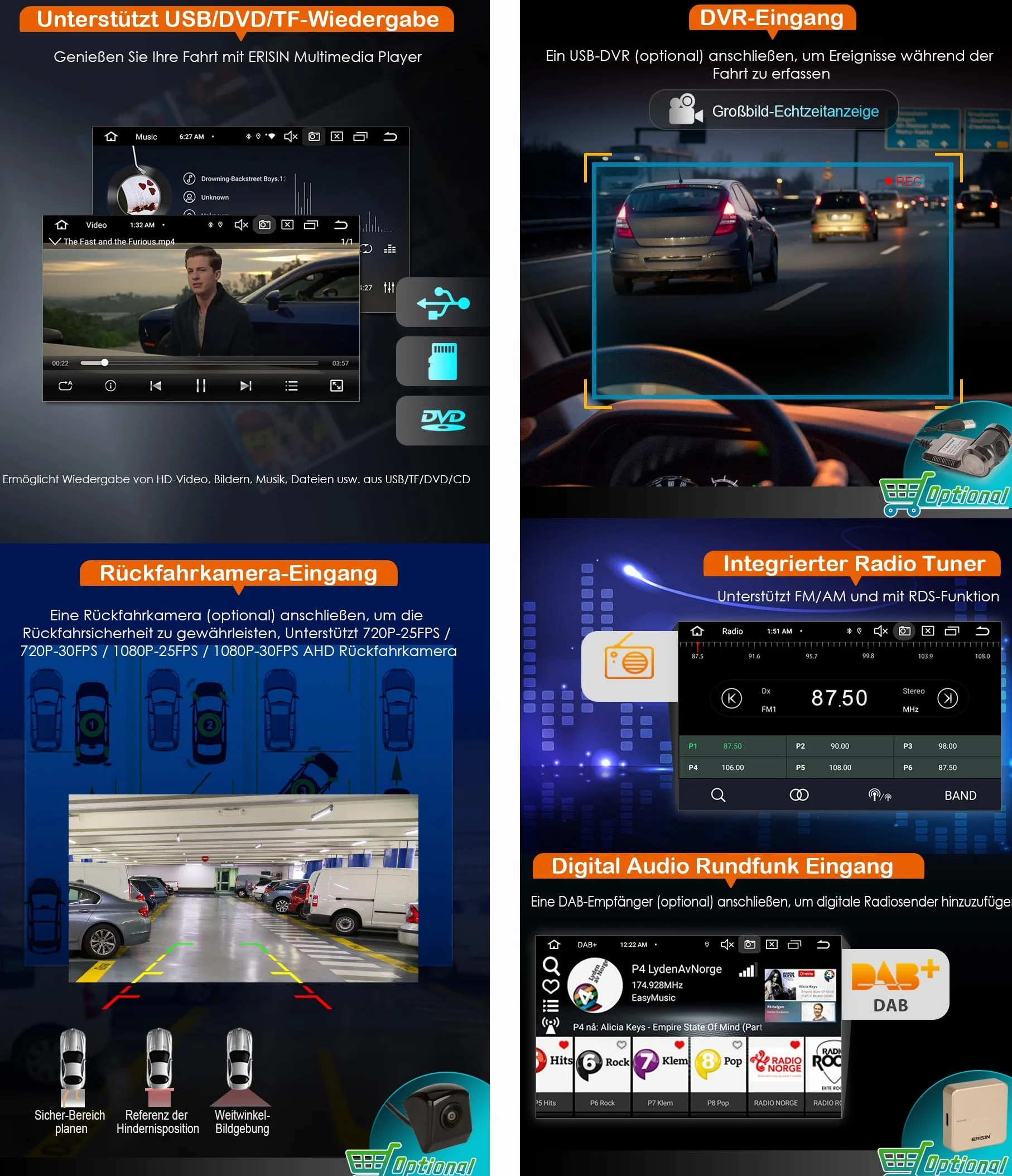 Erisin 8-Kern 4GB+64GB Android 16 Autoradio GPS Navi für Mercedes Benz C-Klasse W203 CLC Klasse W203 C180 G-Klasse W463 Unterstützt Bluetooth 7 Zoll Touchscreen CarPlay Android Auto DAB+ WiFi Canbus