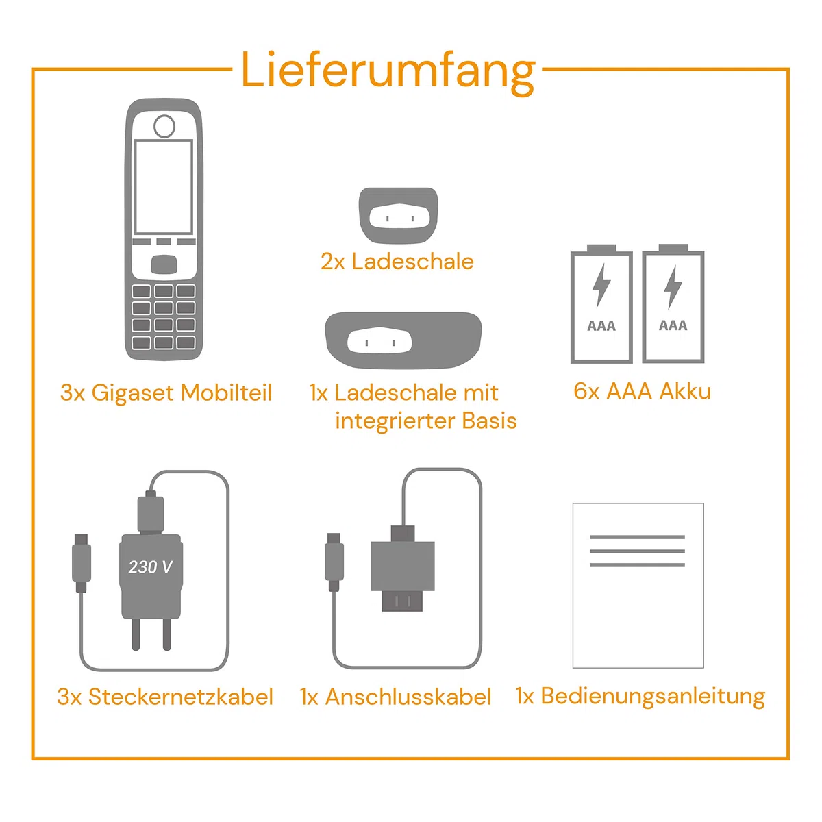 Gigaset Family Trio mit Anrufbeantworter - 3 schnurlose Telefone mit großem, farbigem Display und hoher Reichweite – anthrazit-grau