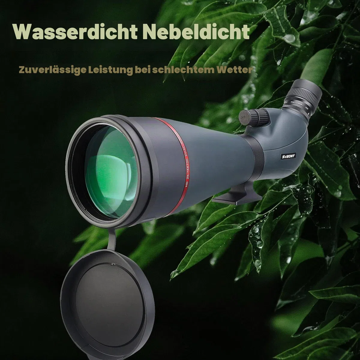 Svbony SV406 Spektiv 25-75x100, Doppelfokus FMC Porro Beschichtungsprisma, Wasserdichtes Abgewinkeltes HD-Spektiv für Astronomie Mond Vogelbeobachtung Tierwelt