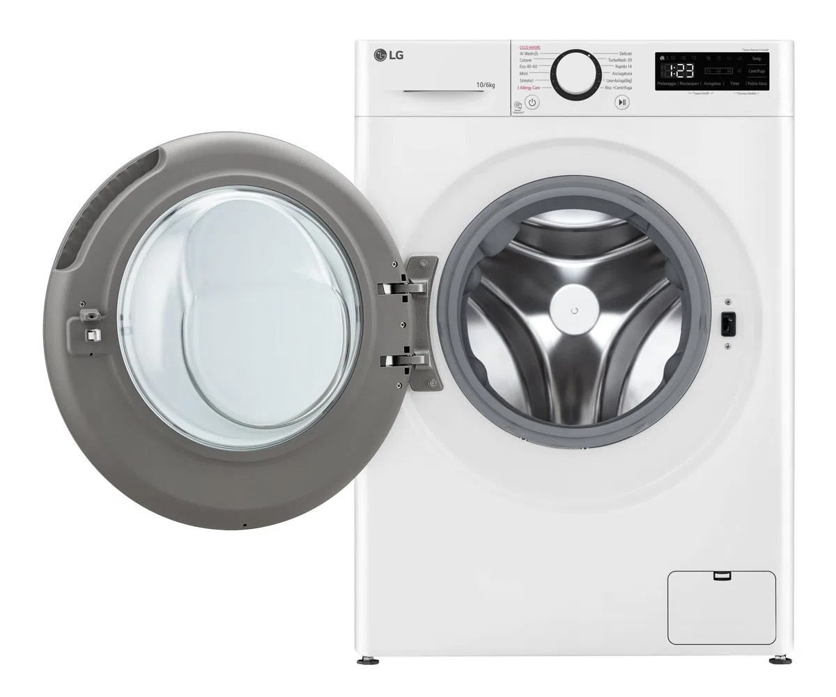 LG AI DD D4R5010TSWS Waschtrockner 10/6 kg Serie R5 Klasse D, Waschmaschine und Trockner zusammen, 1400 Umdrehungen, TurboWash360, Dampfreinigung, Eco Hybrid, Allergy Care, Inverter Direct Drive,