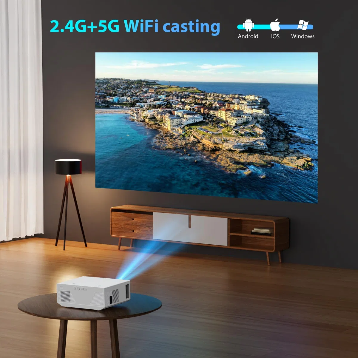 Neuer Beamer,4K-Unterstützung 5G WiFi projektor mit 20000 Lumen 300" Display Am Abend Outdoor Beamer Heimkino, kompatibel mit Smartphones/TV-Stick/PS5 /USB