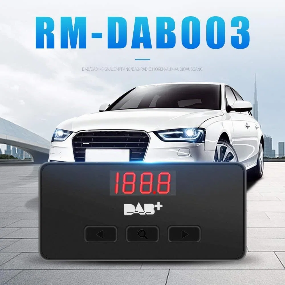 EZoneTronics Externer DAB/DAB+ Adapter für Autoradio, Digitalradio-Empfänger + AUX-Kabel mit DAB-Antenne, FM-Transmitter-Tuner Box für Universal- Autoradio und Android-Autoradio-Stereo