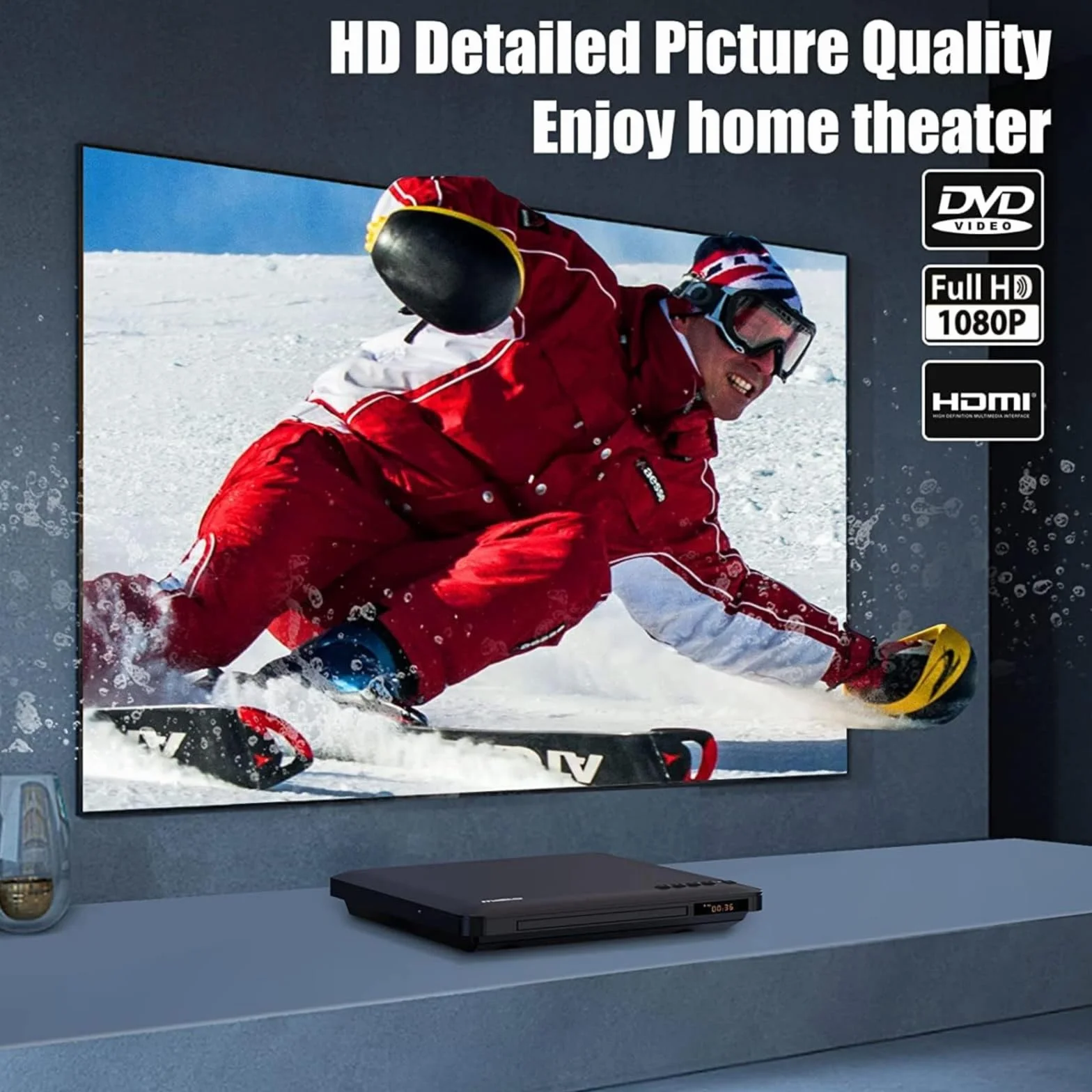 DVD-Player für Fernseher mit HDMI- und RCA-Ausgang, 1080P Full HD | Alle Regionen DVD/CD Abspielen, USB, Speicher-Wiedergabe, CD-Kopie, PAL/NTSC System