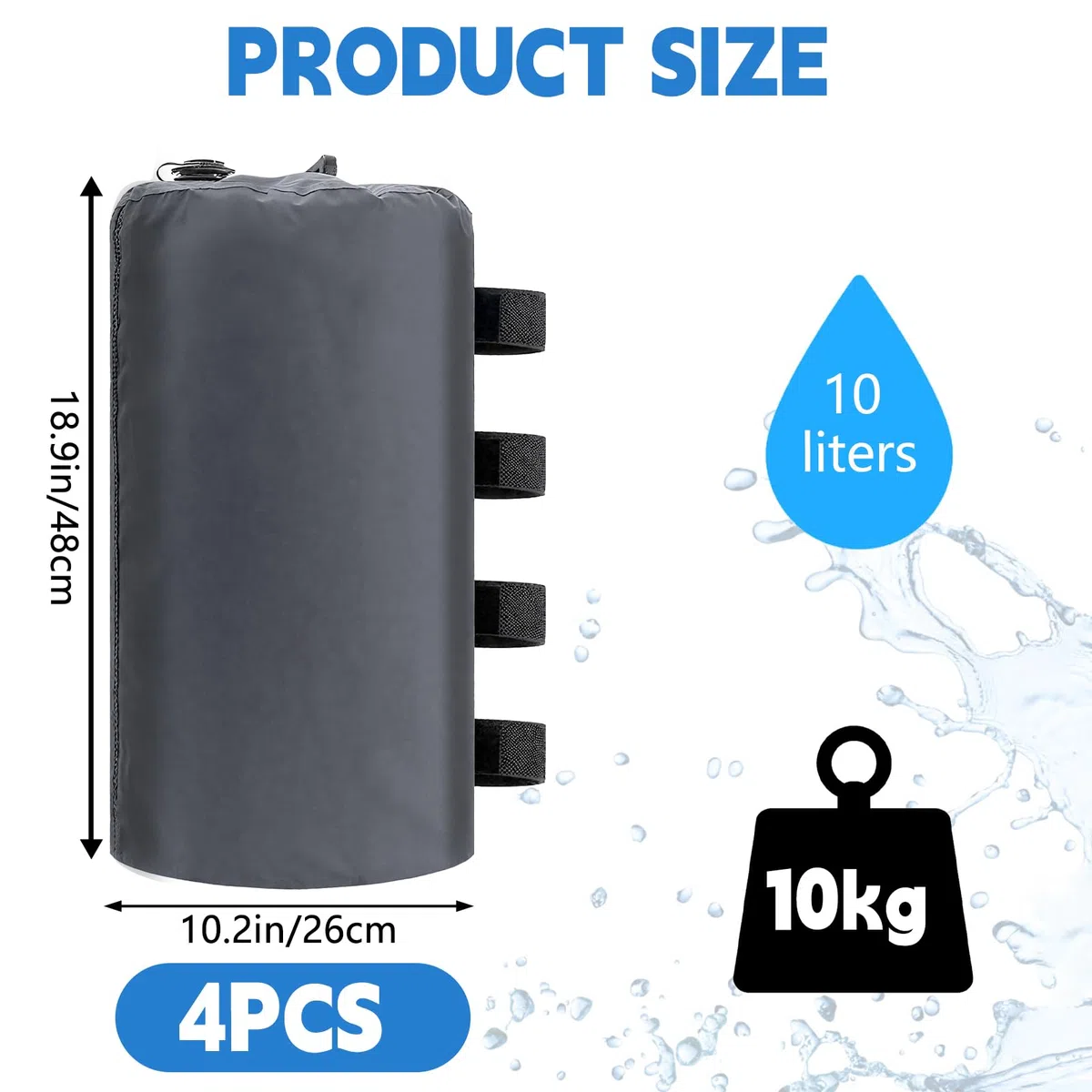 4er Set Wassergewichtstasche 10 Liter 500D Standfuß Sandsäcke Pavillonstandfüße mit Wasser befüllbar Baldachin-Gewichtssack für Outdoor Pavillons Gartenzelte Festzelte (Grau)