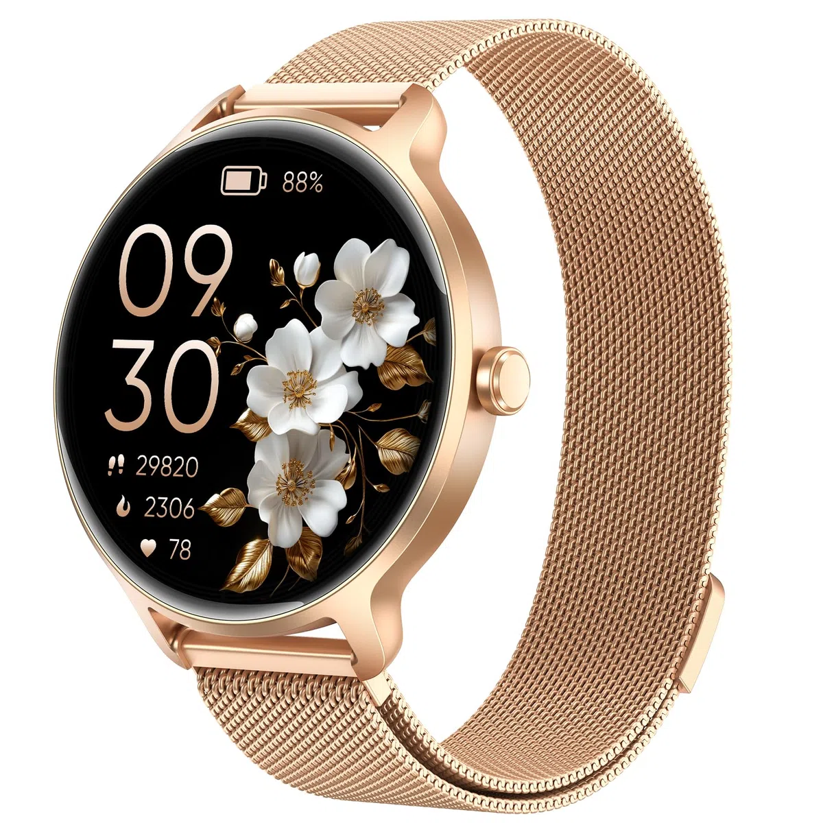 Smartwatch Damen Rund 1.27" AMOLED Smart Watch mit Telefonfunktion Fitnessuhr Pulsuhr SpO2 Schlafmonitor Schrittzähler 120+ Sportmodi IP68 Wasserdicht für iOS Android