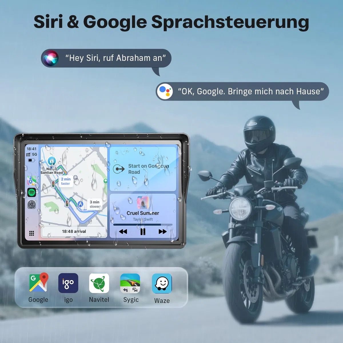 WonVon 5 Zoll Motorrad Carplay Display Motorrad Navigationsgeräte mit Motorrad Navi CarPlay & Android Auto Wasserdicht Motorräder Display mit Bluetooth Sprachassistenten Magnetische Halterung