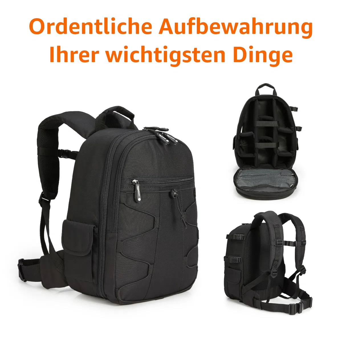 Amazon Basics Großer Kamerarucksack mit Interner Polsterung für DSLR und Zubehör, Wasserdicht und Stoßfest, 30 x 15 x 37 cm, Einfarbig, Schwarz