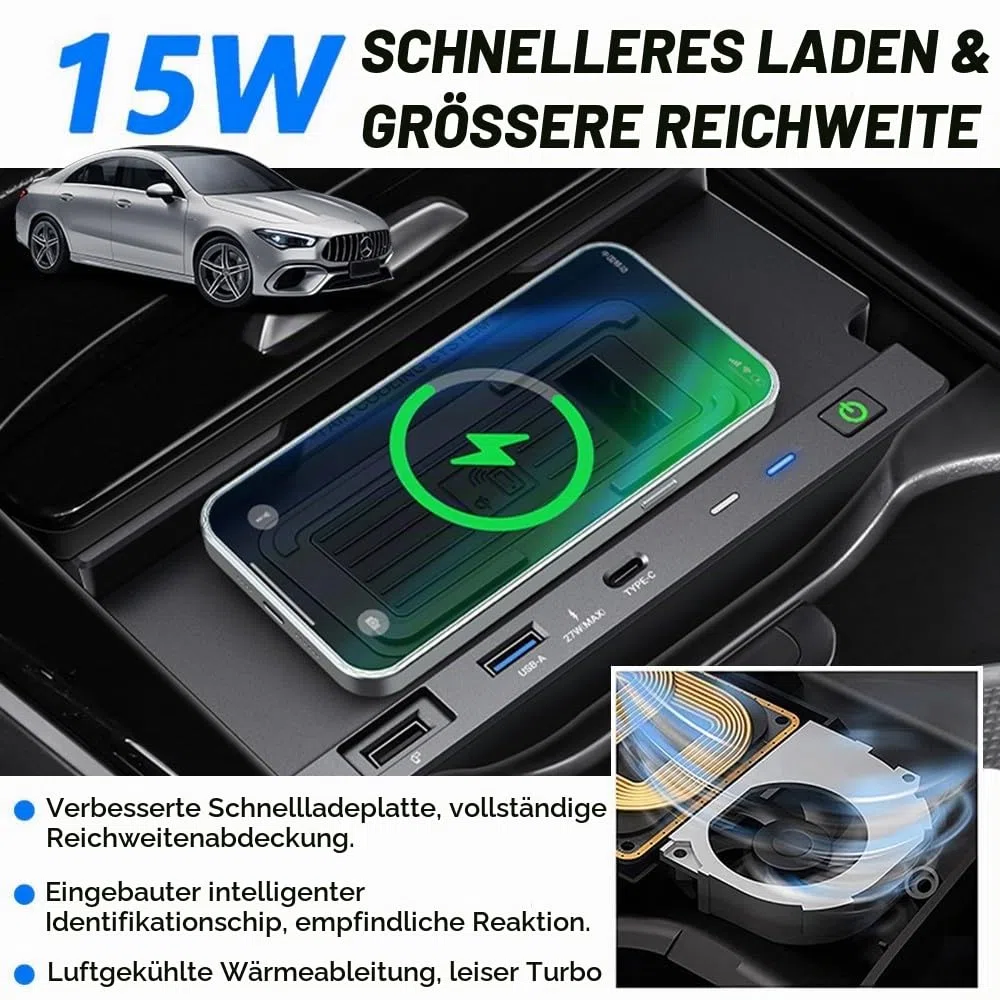 Kabelloses Ladegerät Auto für Mercedes-Benz A-Class GLA-Class AMG B-Class GLB-Class CLA-Class 2020-2023 15W Schnellladendes Handy-Ladegerät für Mercedes-Benz W177 H247 C118 W247 X247 Zubehör