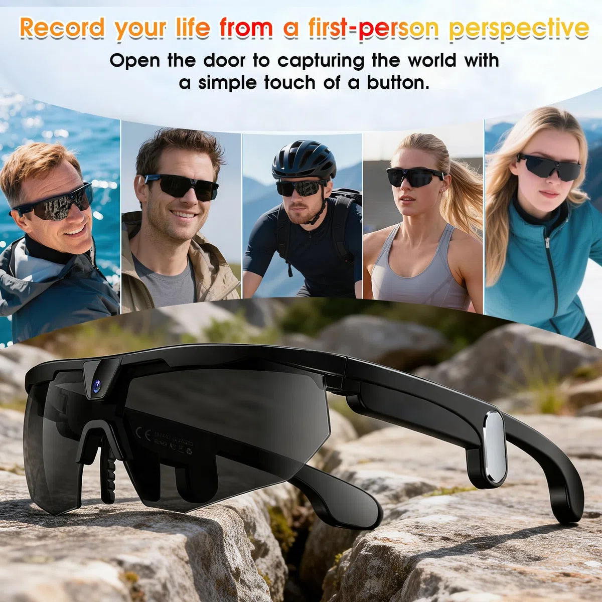 2026 Smart Glasses mit Kamera, 8MP Kamera Brille mit Offene Lautsprecher, Blendschutzgläser, Unterstützt Foto & Video, KI Sportbrille für Outdoor-Sportarten wie Radfahren, Reisen, Wandern(Schwarz)
