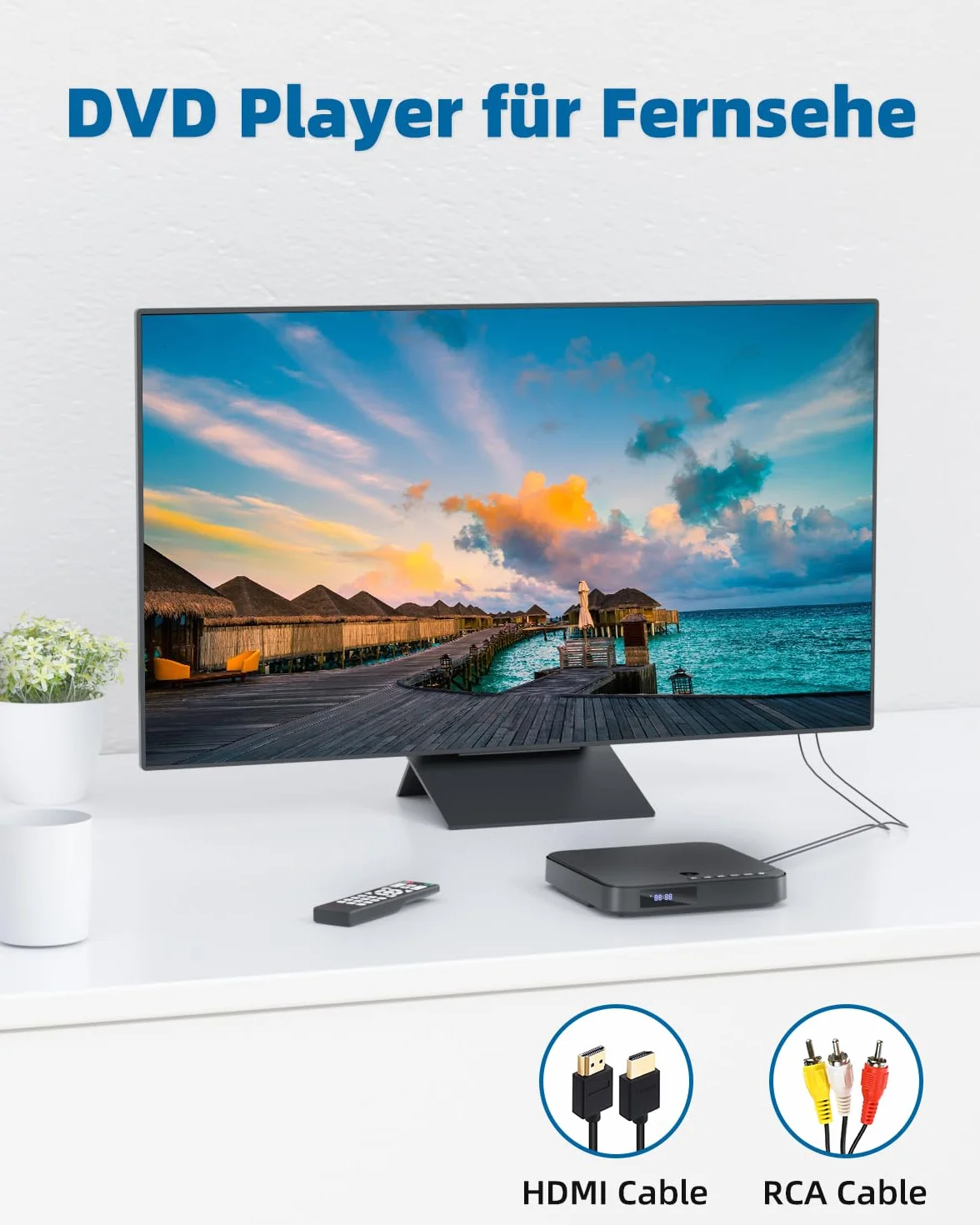 DVD Player Für Fernseher, Mini DVD Player HDMI 1080P, Allen Regionen, Anti-Shock, unterstützt USB/TF-Karte, integriertes PAL/NTSC und Fernbedienung