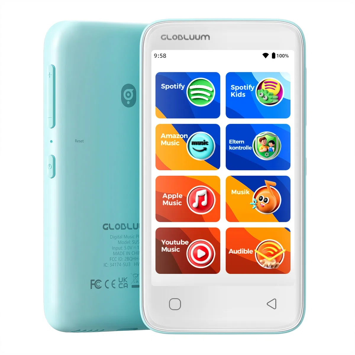 MP3-Player für Kinder, Kindersicherung, 16GB, unterstützt Spotify und Audible, Bluetooth und WLAN (Minzgrün) DE