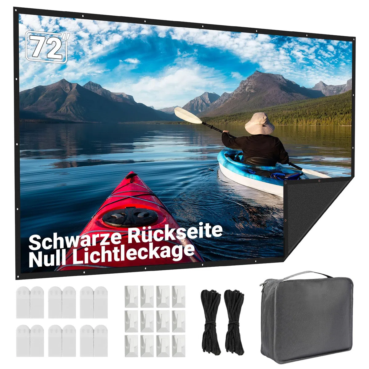 Beamer Leinwand 72 Zoll Outdoor: LEORFI Verbessert Schwarzer Hintergrund Schwarz undurchsichtig - Tragbare Projektionswand Indoor - Projektor Leinwand Faltbar Waschbar für Heimkino - mit Tragetasche
