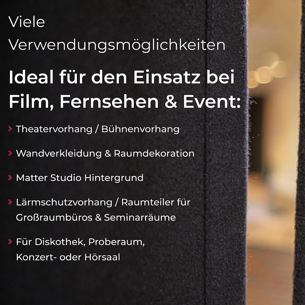 B1 Bühnenmolton konfektioniert – Molton-Vorhang aus Baumwolle, blickdichter Verdunkelungsvorhang mit 16er Ösen, ideal für Film, Foto, Theater und Event – 6 x 5 m, 300g/m2, Schwarz