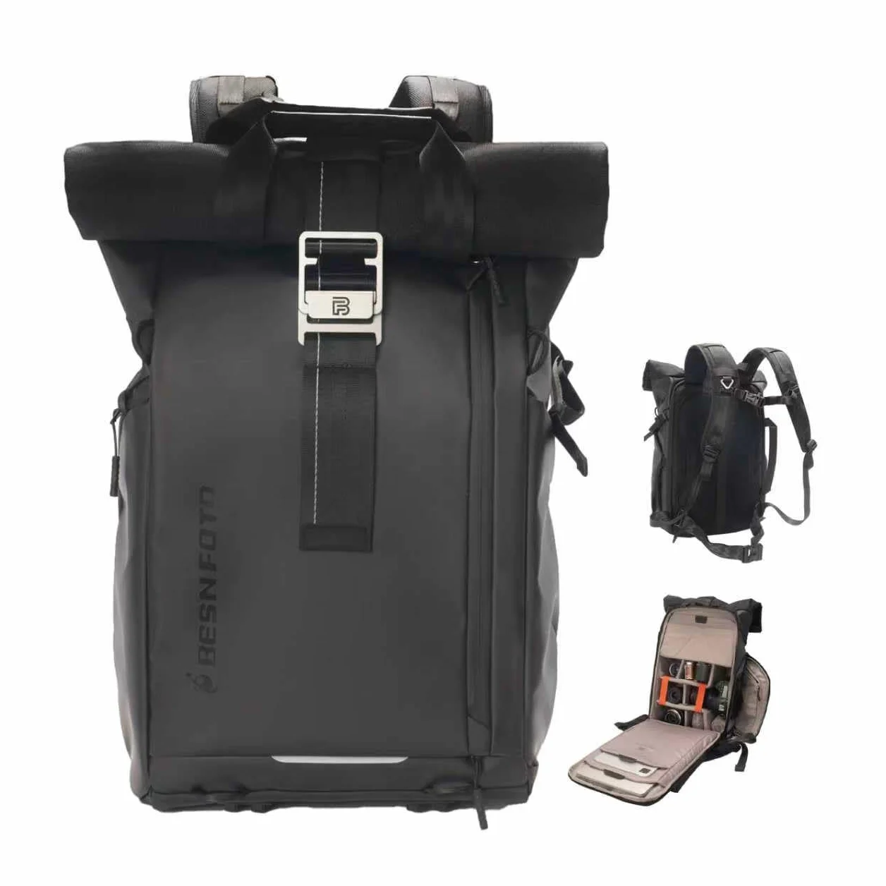 Besnfoto Kamerarucksack Wasserdicht, Fototasche Kameratasche für DSLR SLR spiegellose Kamera mit Laptopfach Stativhalter große Kapazität für Wandern Reisen Herren