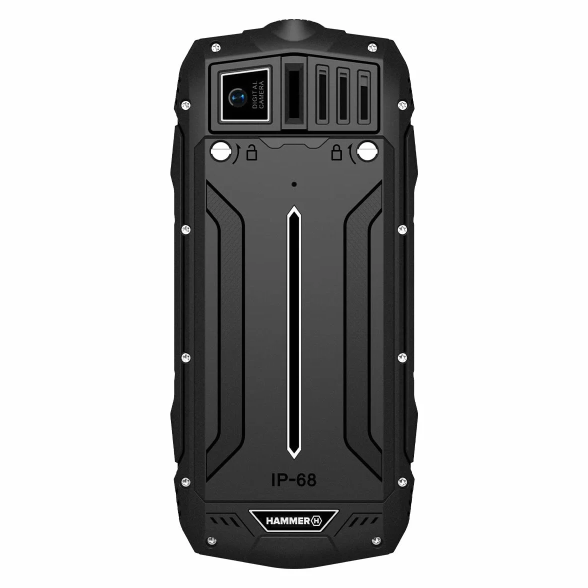 Hammer H Rock Handy ohne Vertrag, Robustes Tastenhandy mit IP68, Taschenlampe, 1800 mAh Akku, stoßfest, Dual SIM, 2,4 Zoll Farbdisplay, Arbeitshandy für Baustelle und Outdoor, Schwarz