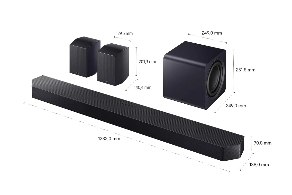 Samsung HW-Q995GH Q-Series 11.1.4-Kanal Surround-Soundbar für Fernseher, Kabelloser 8"-Dual-Subwoofer, 4.0.2-Kanal-Rücklautsprecher, Kabellos Dolby Atmos & DTS:X, SpaceFit Sound Pro, Q-Symphony, Alexa
