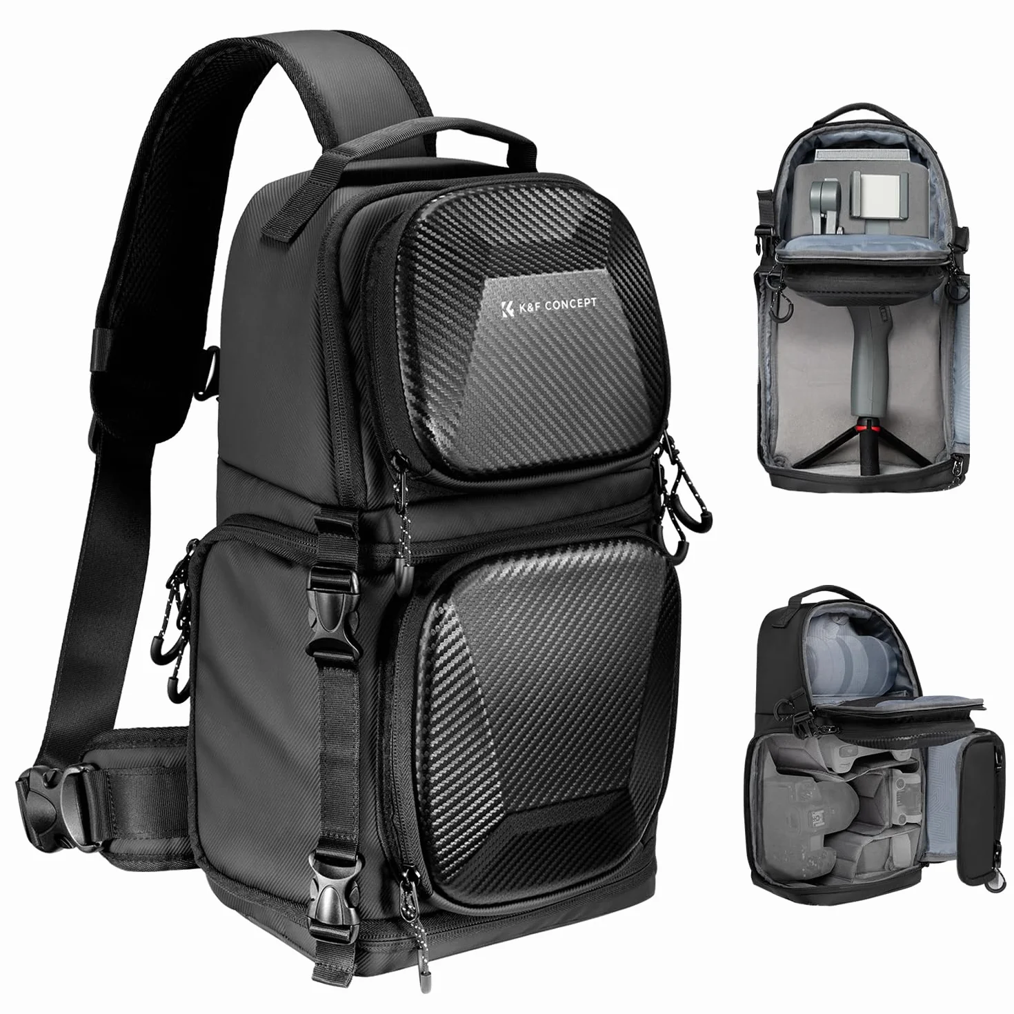 K&F CONCEPT Kamera-Umhängetasche, Wasserdichte Kameratasche, Fotografie tägliche Reise Camera Bag,Taschen Fotografen Foto-Rucksack (Schwarz-Hartschale)