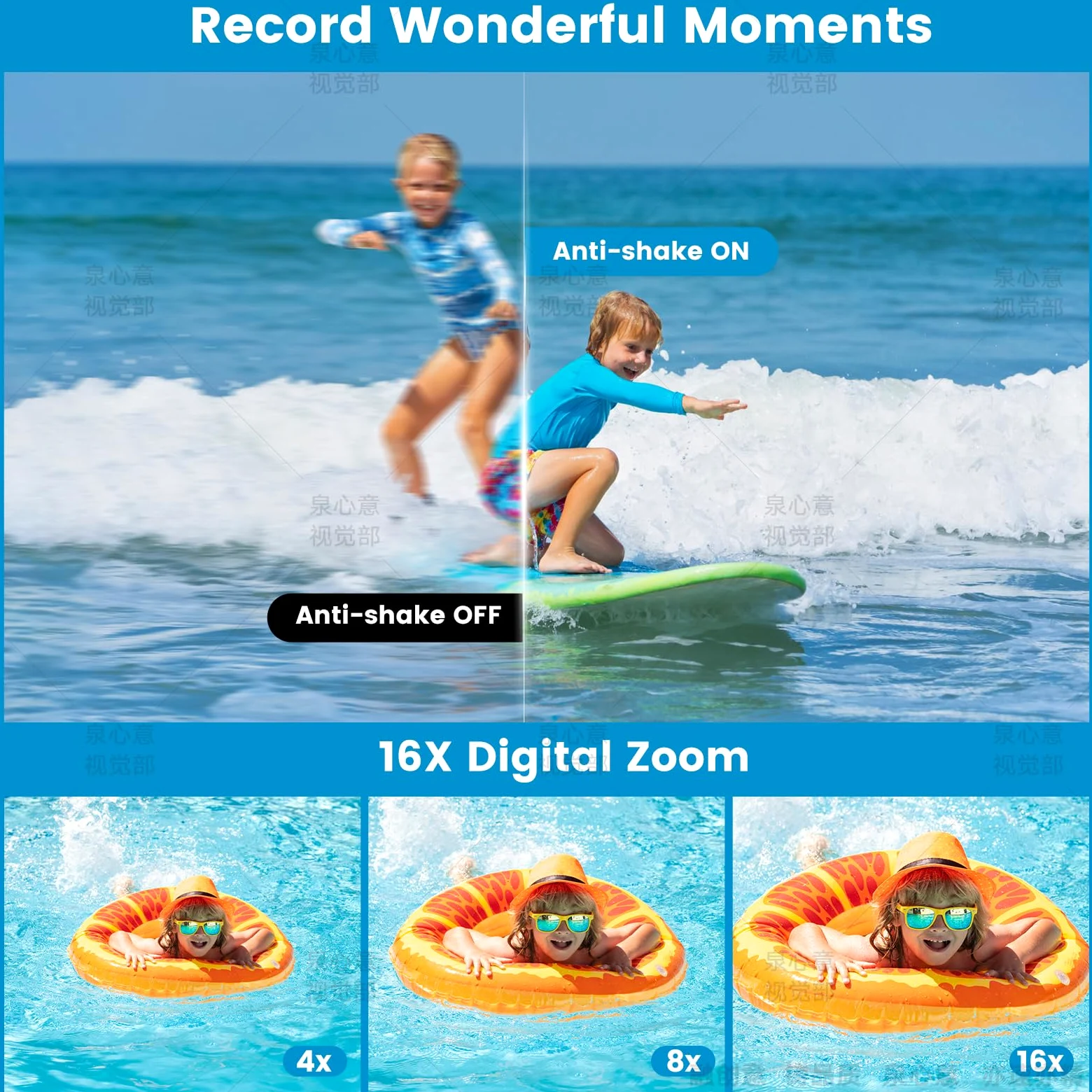 wasserdichte Digitalkamera, 2.7K HD 48MP Unterwasserkamera mit Dualem Display 3M Tauchkamera für Schwimmen, Anti-Shake 16X Digitaler Zoom, Blau
