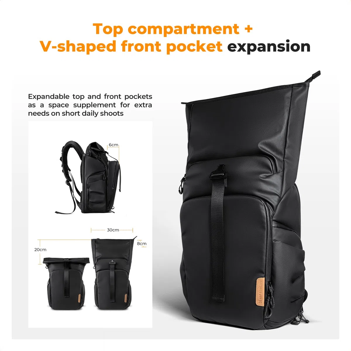K&F CONCEPT Kamerarucksack Wasserabweisend, Fotorucksack Groß mit Erweiterbarem Volumen, Camera Backpack mit Laptopfach 15.6 Zoll für DSLR SLR Kameras