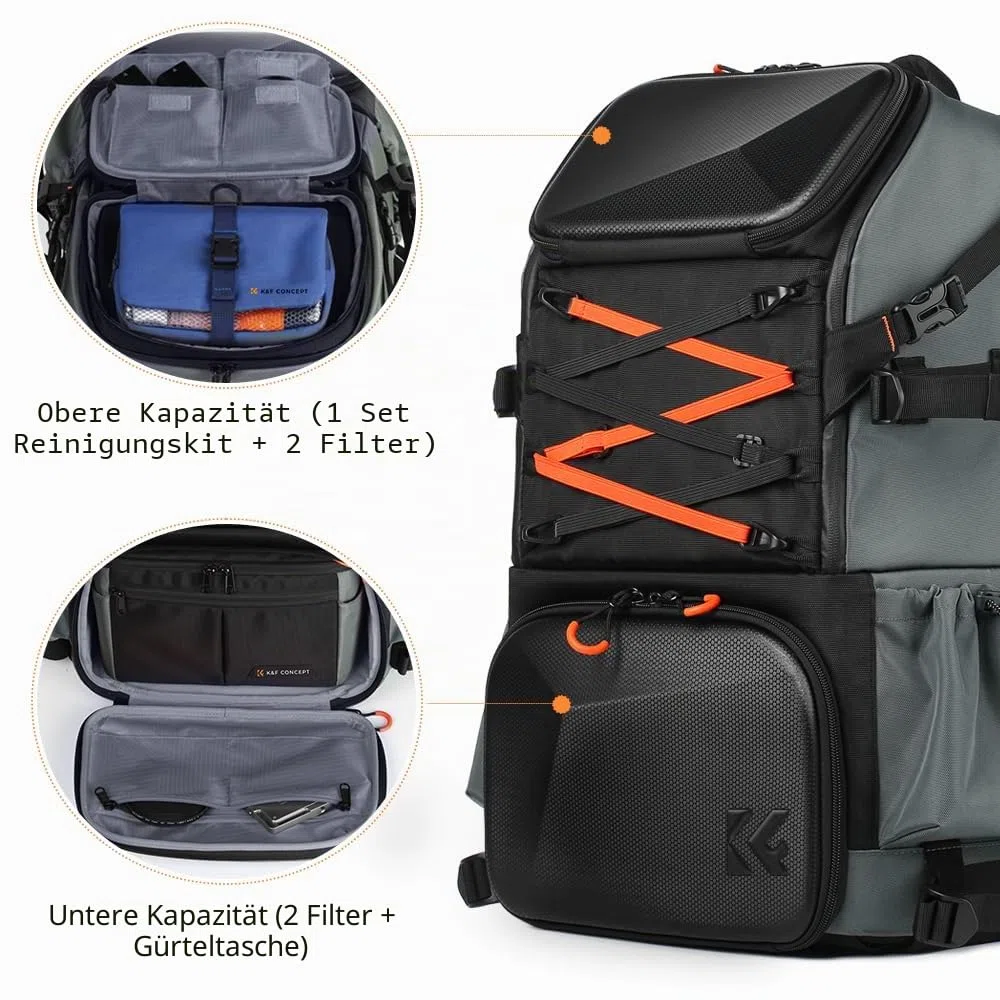 K&F CONCEPT Kamerarucksäcke für Fotografen, riesige Reisetasche, 32L, große Kamerataschen mit Laptopfach und wasserdichter Regenhülle