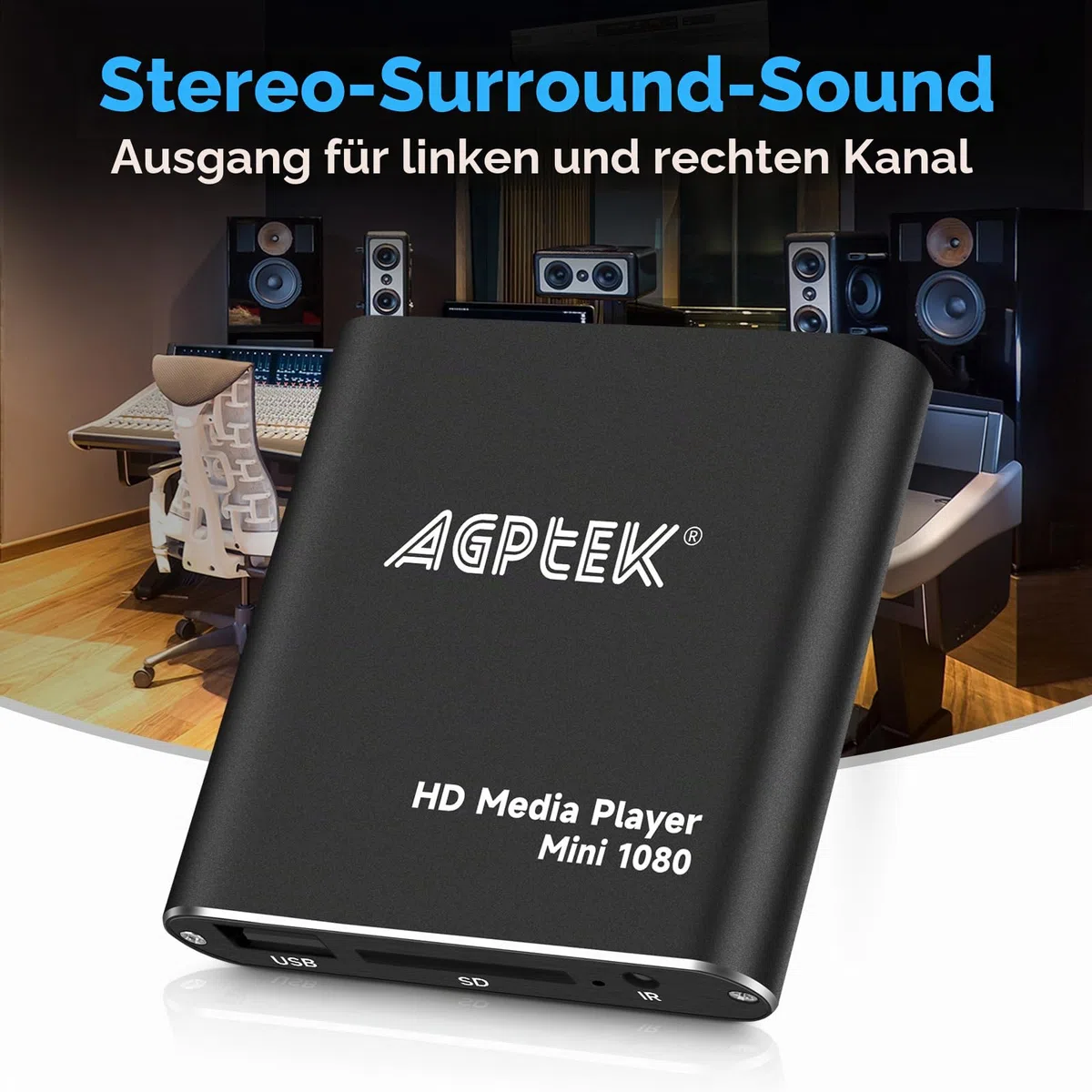 AGPTEK Mini 1080P Full HD Digital Mediaplayer Medienspieler Medienspieler mit Fernbedienung für MP3, WMA, OGG, AAC, FLAC, APE, AC3, DTS, ATRA
