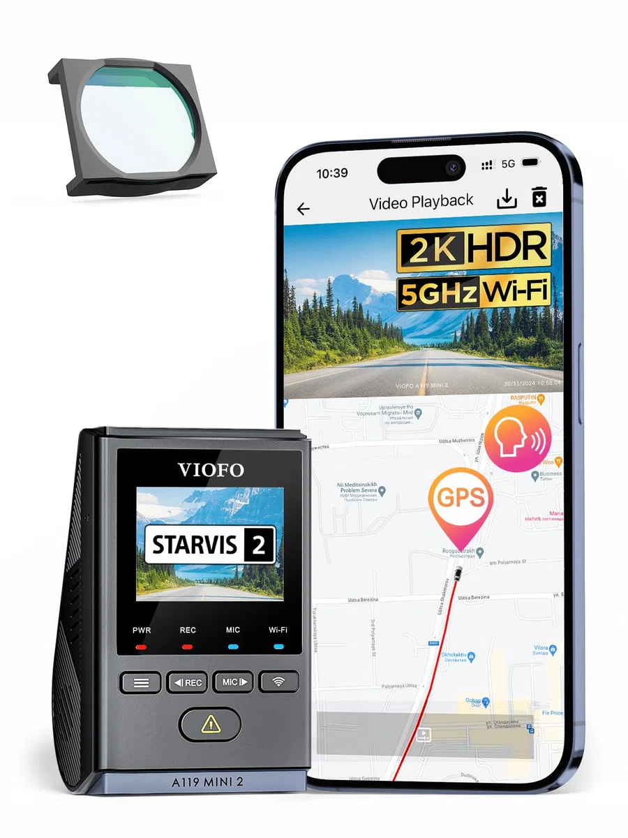 【A119 MINI 2+CPL-100】 VIOFO Dashcam A119 Mini 2, Front 2,7K 5GHz Wi-Fi, 2K 60fps/HDR 30fps Sprachsteuerung, STARVIS 2 Verbesserte Nachtsicht, 1,5" LCD Versteckte Dash Cam Auto