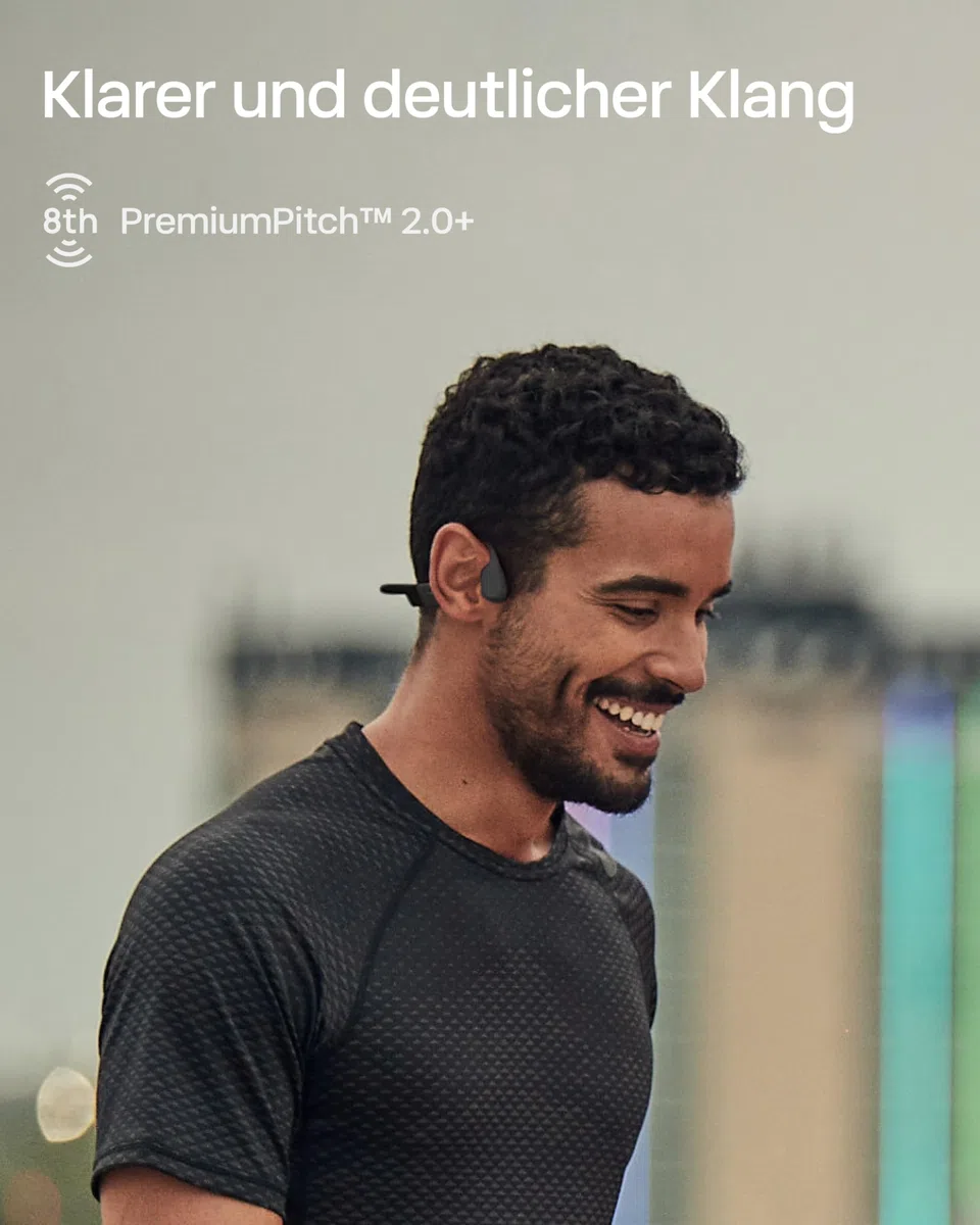 SHOKZ OpenRun Knochenschall Kopfhörer, Open-Ear Sport Bluetooth Kopfhörer mit Noise-Cancelling Mikrofon, IP67 wasserdichte kabellose Ohrhörer zum Laufen, 8 Std Spielzeit, USB-C, mit Sport-Stirnband