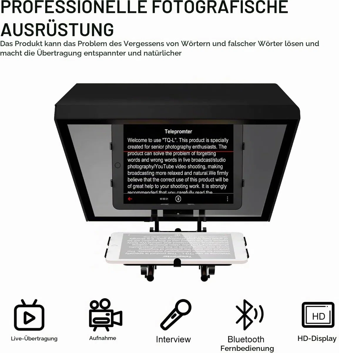 GVM Teleprompter für Tablet DSLR Kamera Smartphone, Tragbares 18'' Teleprompter Kit mit Fernbedienung & App, unterstützt Kamera-Weitwinkelaufnahmen, Videoaufzeichnung und Live-Streaming Interview
