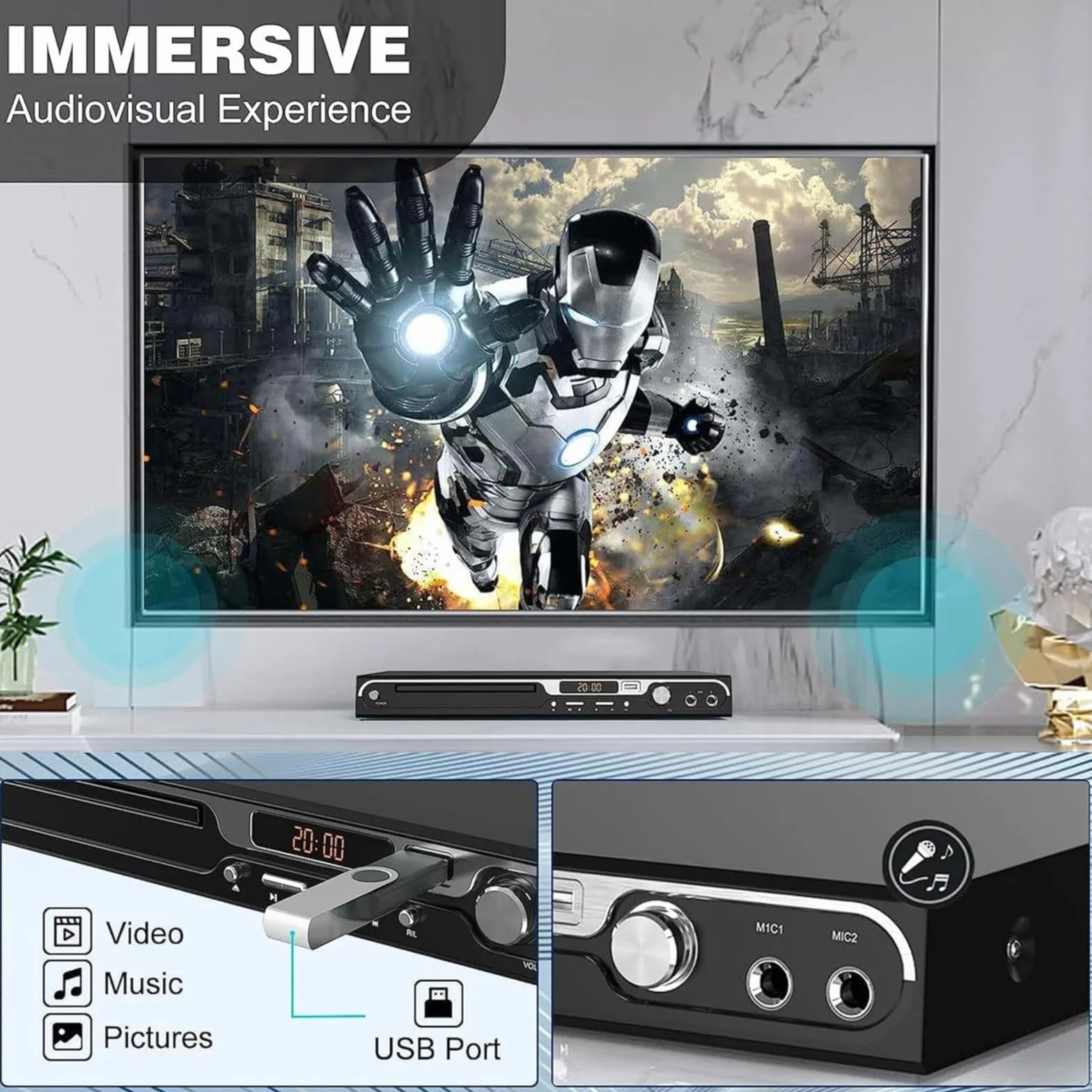 Maite 1080P HD DVD Player für TV - Region Free mit doppelten Mikrofoneingängen, USB & HDMI/AV Ausgang, Metal Tasten und Dolby Sound
