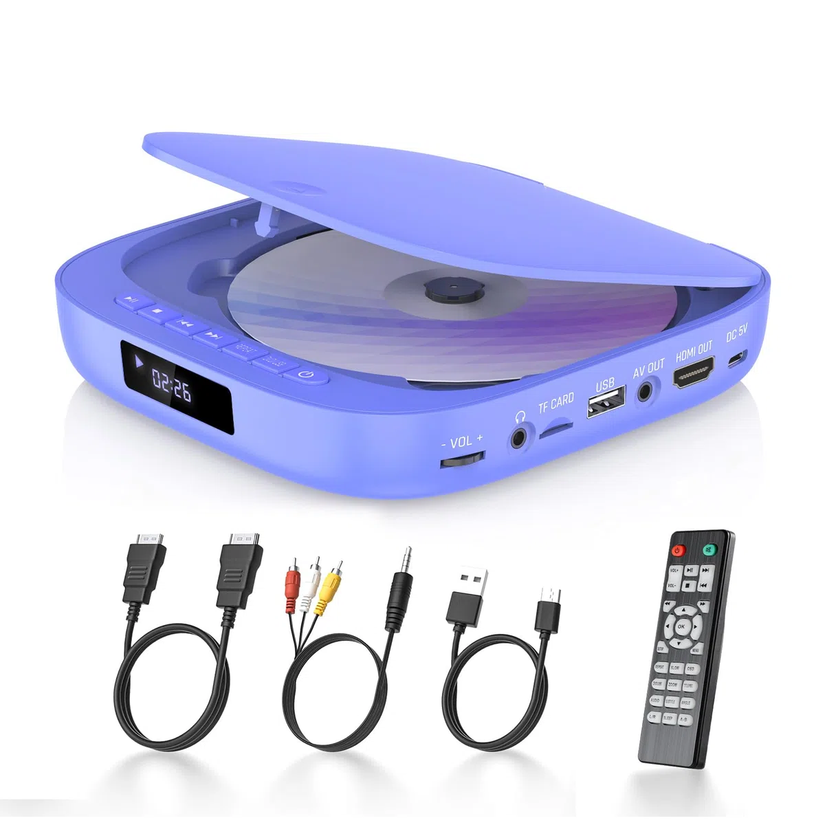 Desobry MINI DVD Player, DVD Player für Fernseher TV 1080P Region Free mit HDMI/RCA-Kabel und Fernsteuerung, CD/DV-Plyaer Unterstützung USB/TF Karte Eingang, Breakpoint-Speicher