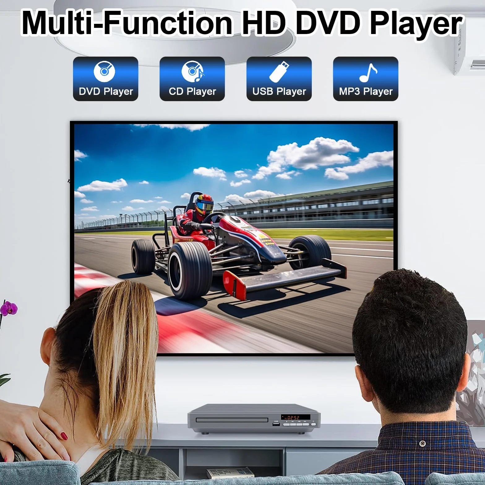 DVD-Player Grau - Regionenfrei DVD-Player für TV mit 1080P Hochskalierung - CD-Player DVD-Spieler mit Koaxial/HDMI/RCA-Ausgängen, Breakpoint-Speicher, PAL/NTSC, Ideal für Zuhause (Kein Blu-ray)