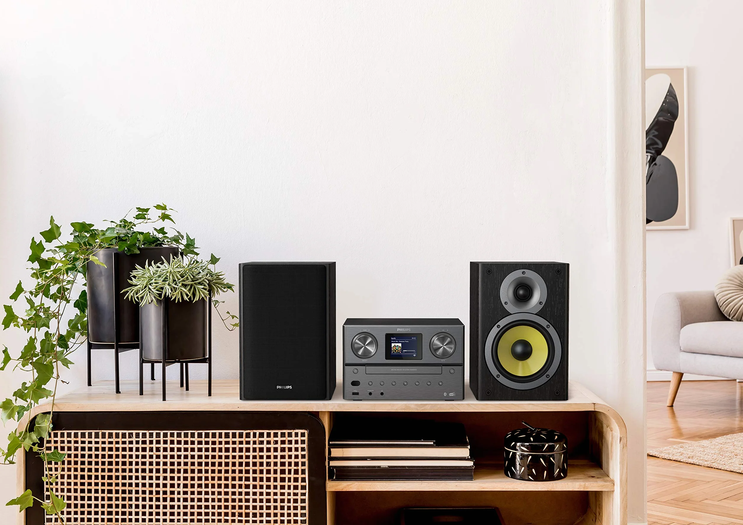Philips TAM8905 Mikro-Musiksystem 100W, Bluetooth, Spotify Connect, Internetradio, DAB+, CD-Player, USB, Bassreflex-Lautsprecher, Digitale Klangregelung, klassisches Design mit Farbdisplay
