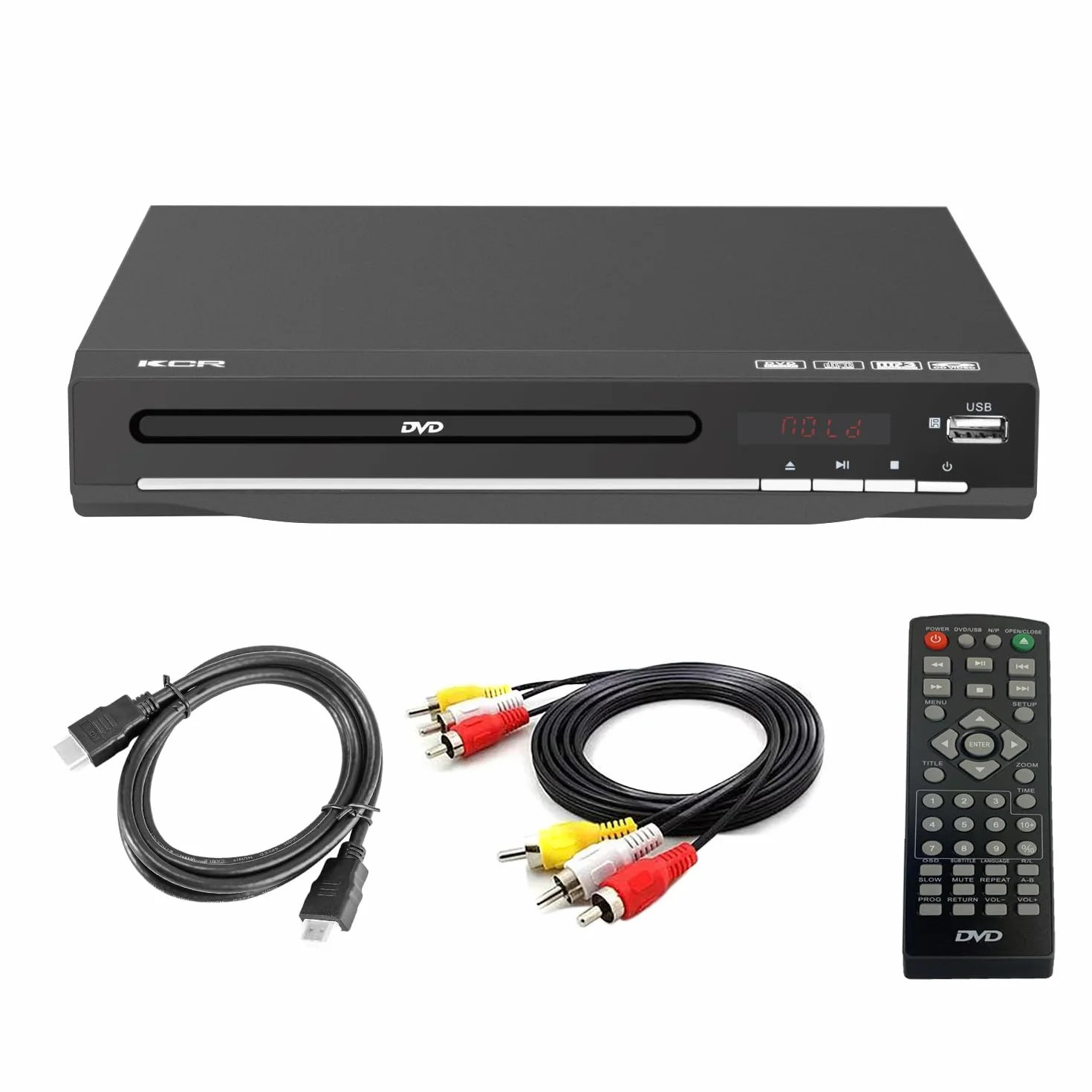 DVD-Player für TV, DVD/CD/MP3/MP4, mit USB und HDMI, AV-Kabel im Lieferumfang, Fernbedienung, Schwarz, ohne Blu-Ray