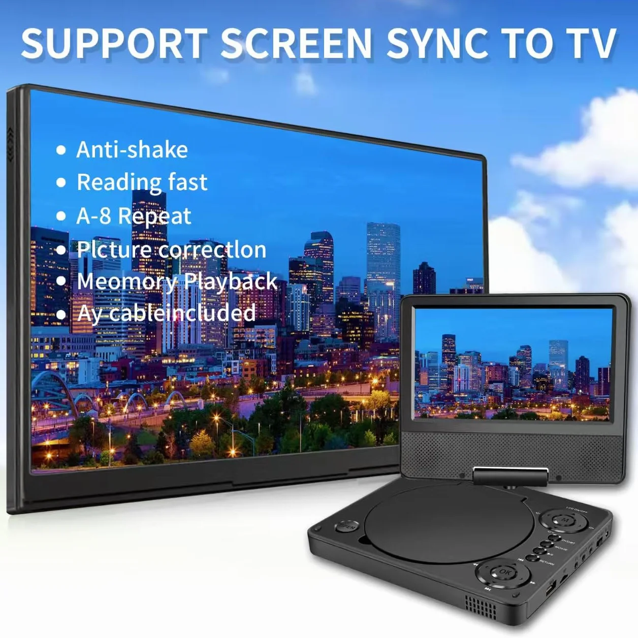 9,5" Bluetooth Tragbarer DVD Player YOOHOO mit 7,5" HD Bildschirm für Kinder,für unterwegs,Auto Fernseher für kopfstütze, alle Regionen kostenlos, Wiedergabe Aller Formate MKV/MP4/WAV/AVI/MP3/CD/1080P