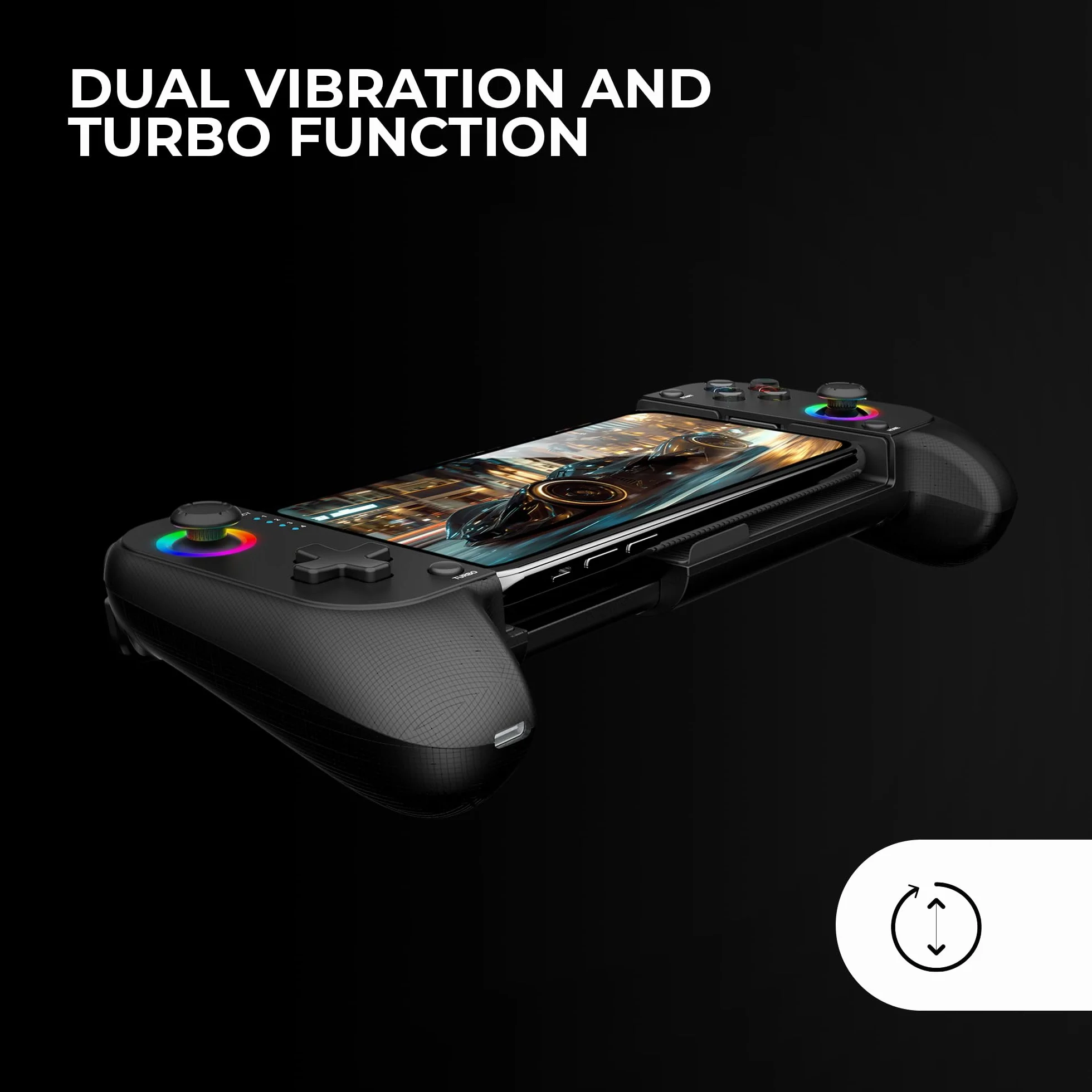Mars Gaming MGPX, Bluetooth 5.0 Gamepad 2in1, RGB Neon, Dual Vibration und Turbo-Funktion, Smartphone-Halterung bis zu 6.8", Controller Kompatibilität PC, Android, iOS und Konsolen, USB-C, Schwarz