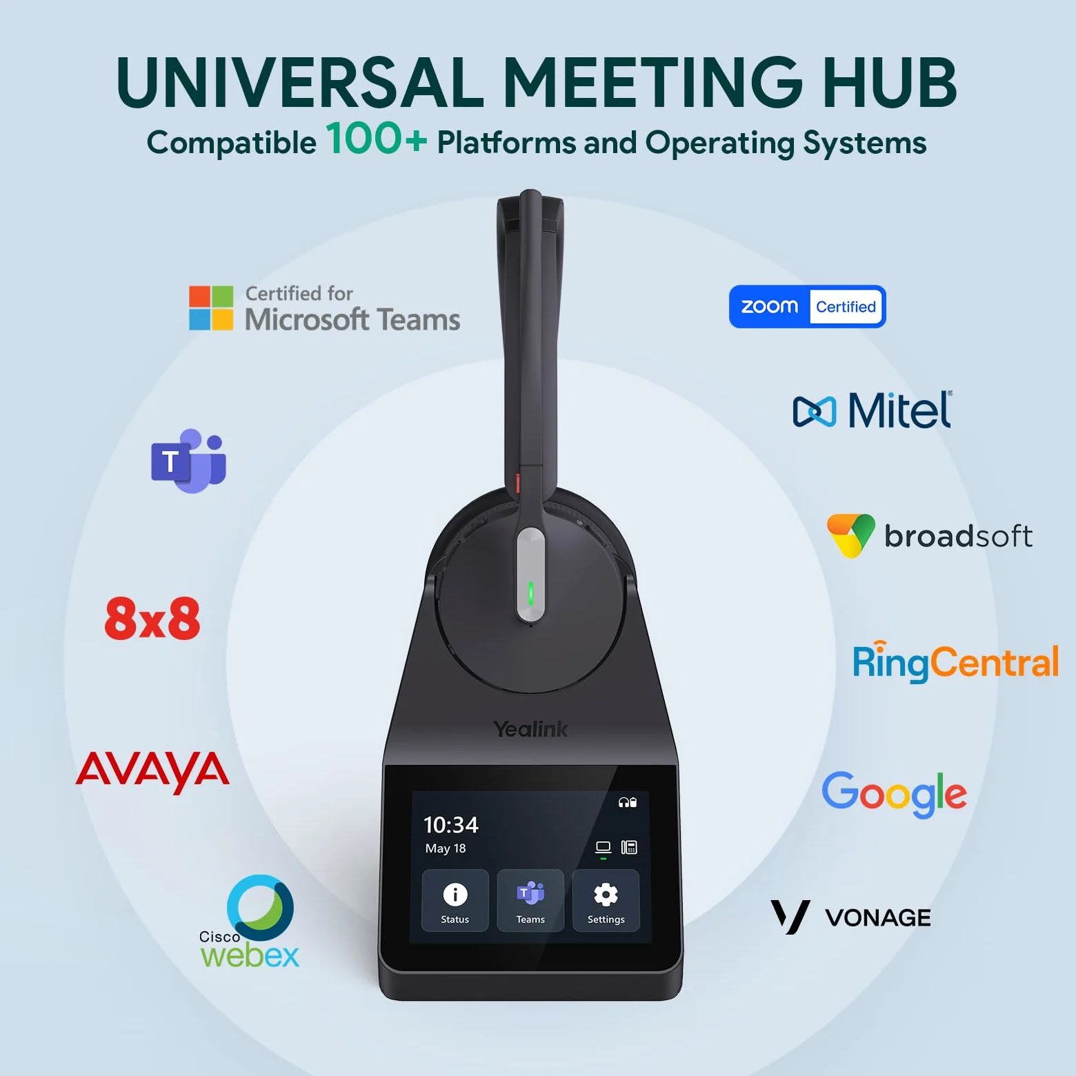 Yealink WH64 Pro DECT & Bluetooth Wireless Headset, 3.5" Touchscreen, Mono Kabelloses Headset, 185 m Reichweite,26H Sprechzeit,Büro und Arbeits Headset (Einzelohr) für Tischtelefon Laptop IP-Telefon