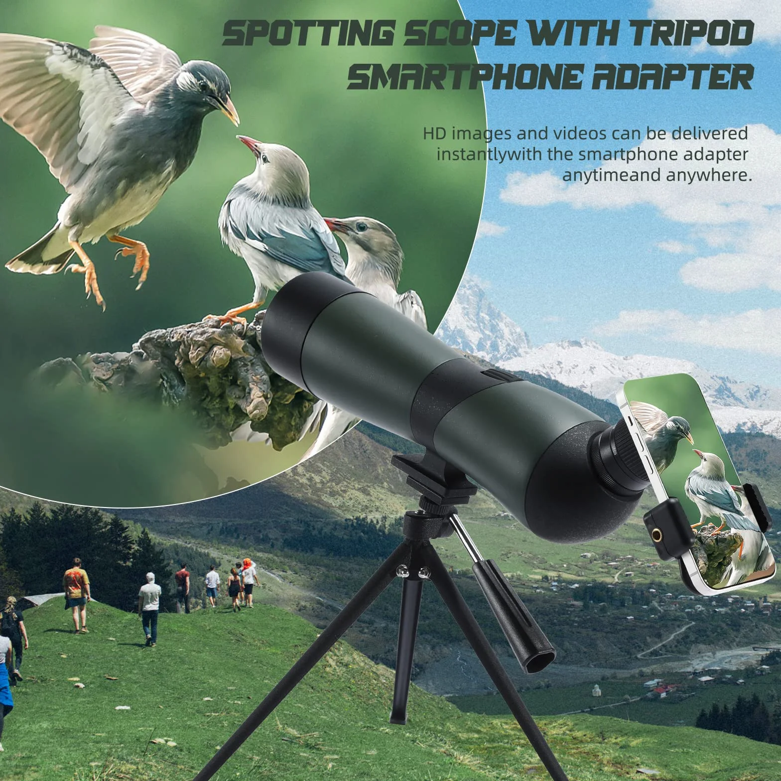 25-75X Spektiv, Teleskope-Wasserdichtes Zielfernrohr mit BAK4 Prisma Stativ Telefon Adapter Tragetasche, für Zielschießen Vogelbeobachtung Wildtiere, Mond