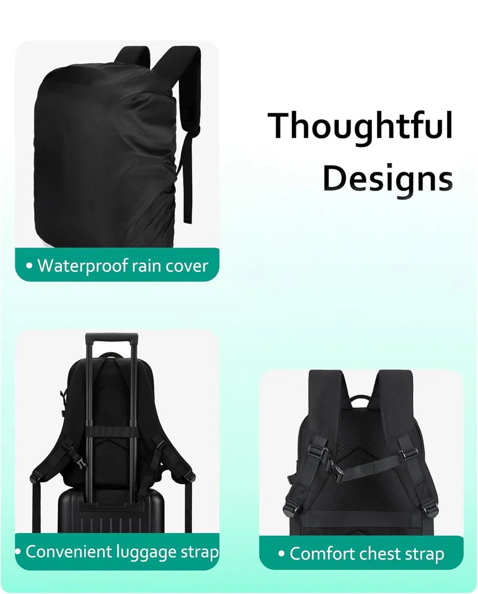 bagsmart Kamerarucksack, DSLR SLR kameratasche Passend für 15,6-Zoll Laptops, Wasserfeste Fotorucksack mit Regenschutz, Stativhalter, Schwarz Groß