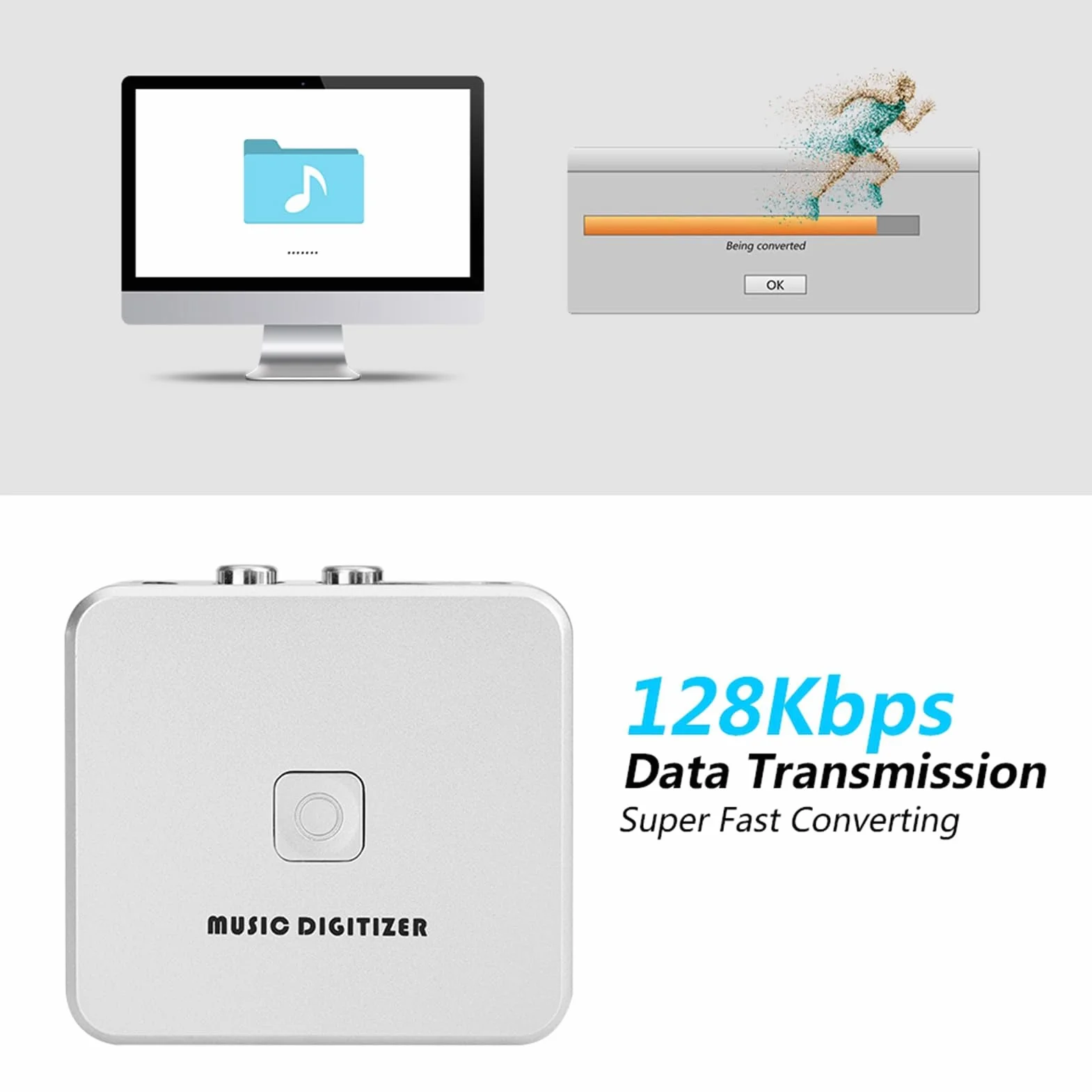 Audio Capture Box zum Konservieren Alter Musik, Analog-zu-MP3-Konverter, Aufzeichnungen von Kassetten oder LPs auf einem Flash-Laufwerk, tragbares Audio-Digitizer-System