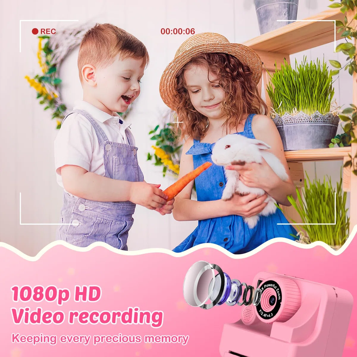 Sofortbildkamera Kinder mit Selfie 1080p, 32GB Karte & 3 Rollen Druckpapier, Geschenke für Jungen & Mädchen 3-12 Jahre