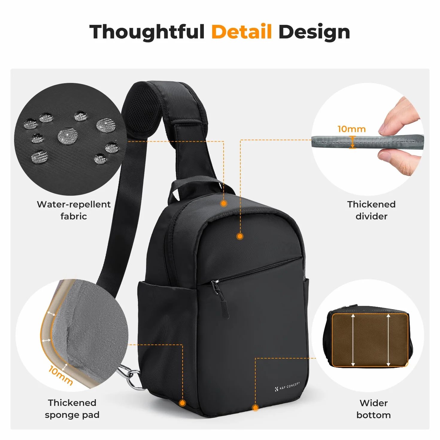K&F CONCEPT Kameratasche, Kamera Sling Tasche Schultertasche Fotorucksack Klein, Wasserdichter Kamerarucksack, Verstellbarer Schultergurt Kamera Rucksack für DSLR/SLR Kamera Objektiv