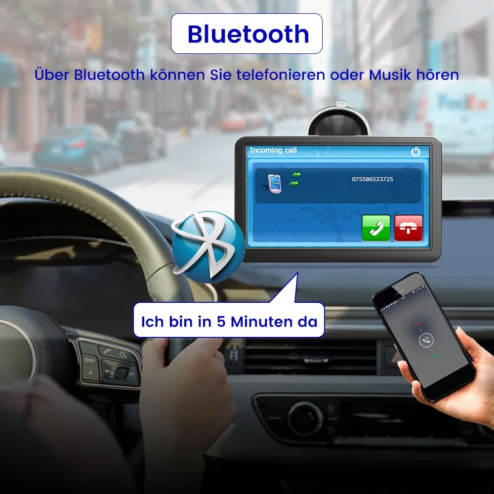 AWESAFE Navigationsgerät für Auto mit Bluetooth, 7 Zoll Touchscreen, 2024 Europa Karten unterstützt Karteupdate, GPS Navigation für Auto PKW KFZ LKW